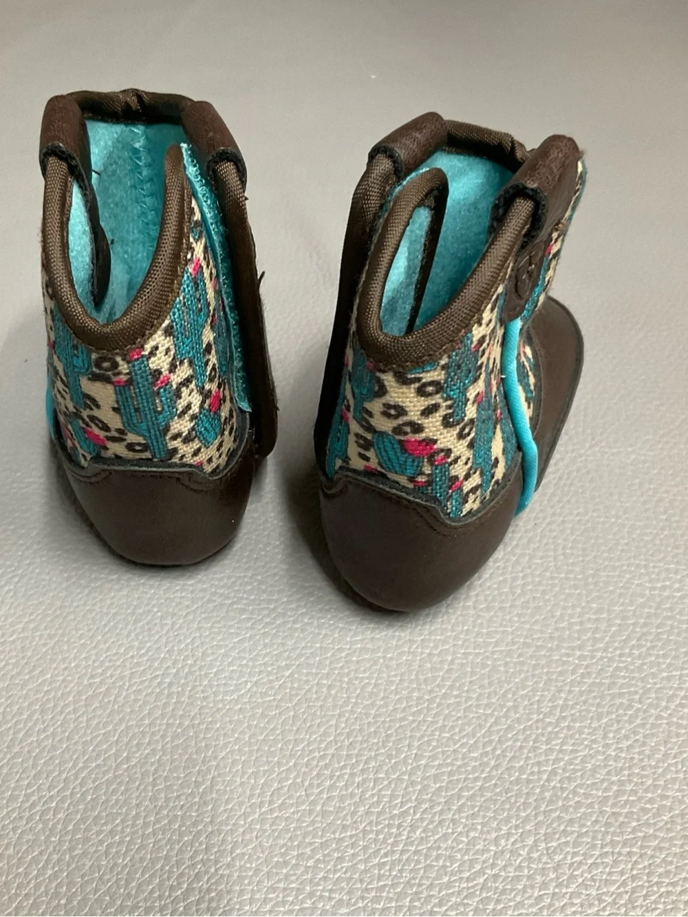 Ariat Brown Kids Boot with Turquoise and Pink Pattern